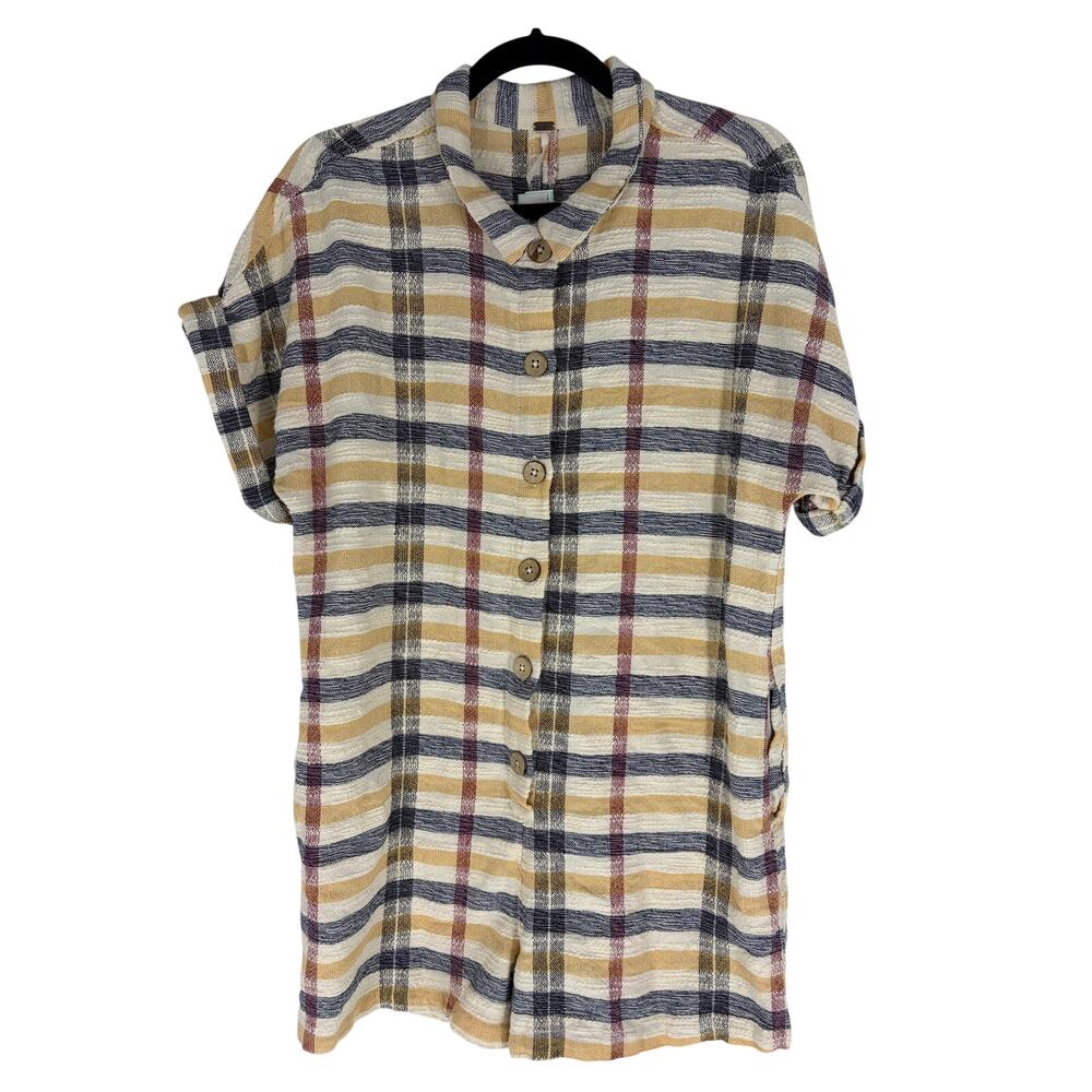 Free People Plaid Button Front Romper Size Small